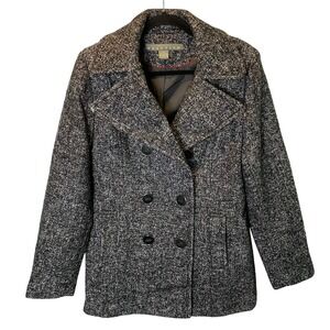 Kenneth Cole Reaction Women's Tweed Double Breasted Pea Coat‎ Large Black Jacket
